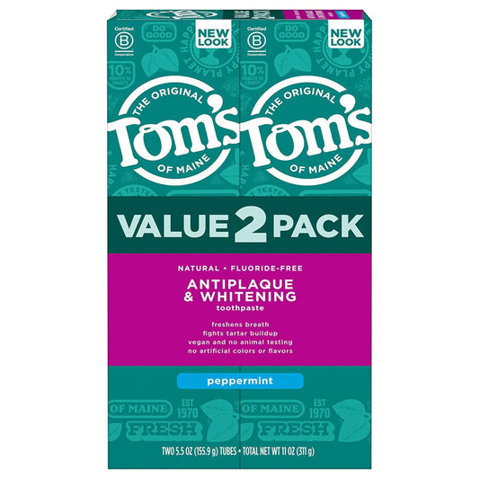 Tom's of Maine vista frontal del envase mostrando el pack doble y beneficio natural