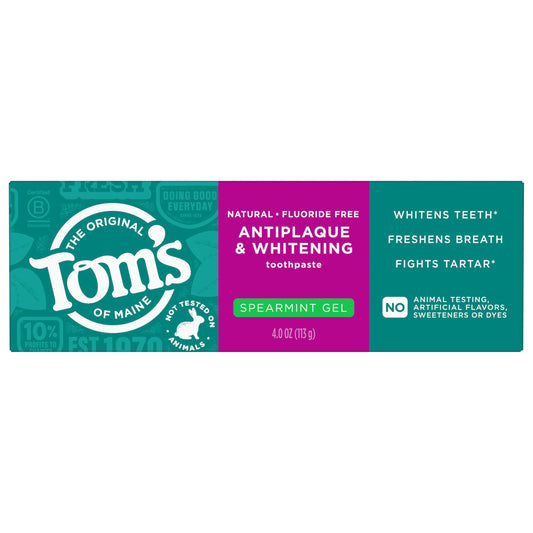 Tom's of Maine empaque frontal Spearmint mostrando el gel y beneficio de frescura
