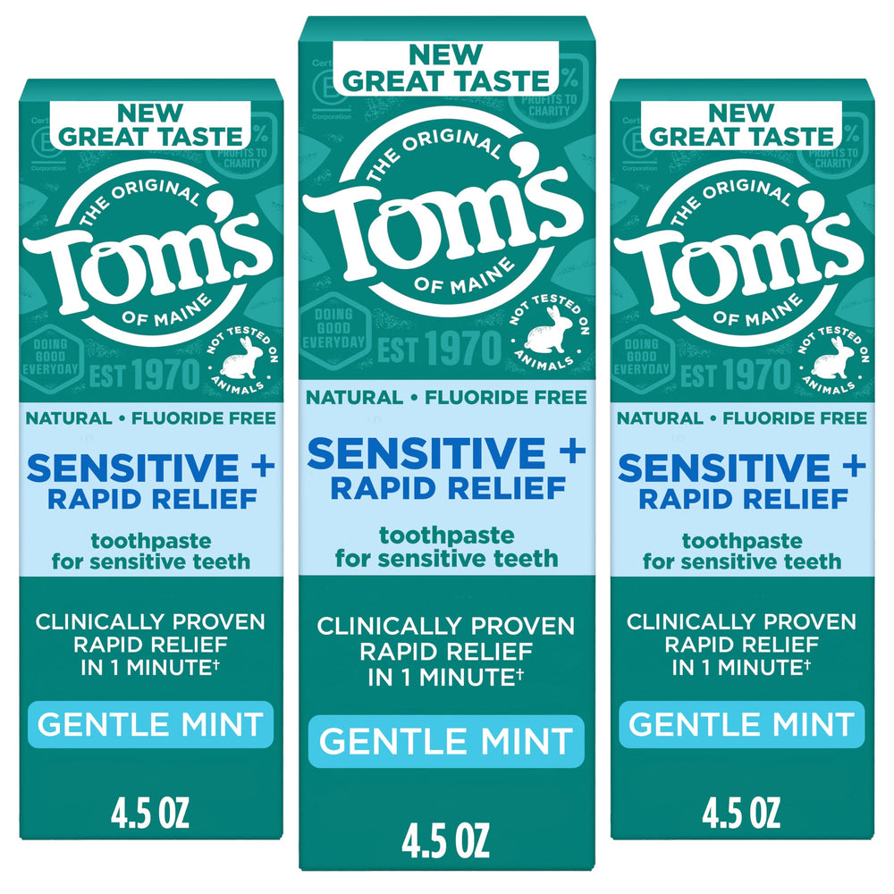 Tom's of Maine frente del paquete mostrando beneficio alivio rápido