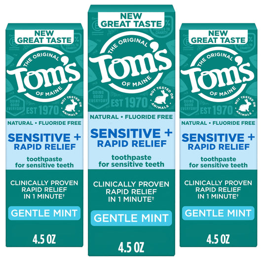 Tom's of Maine frente del paquete mostrando beneficio alivio rápido