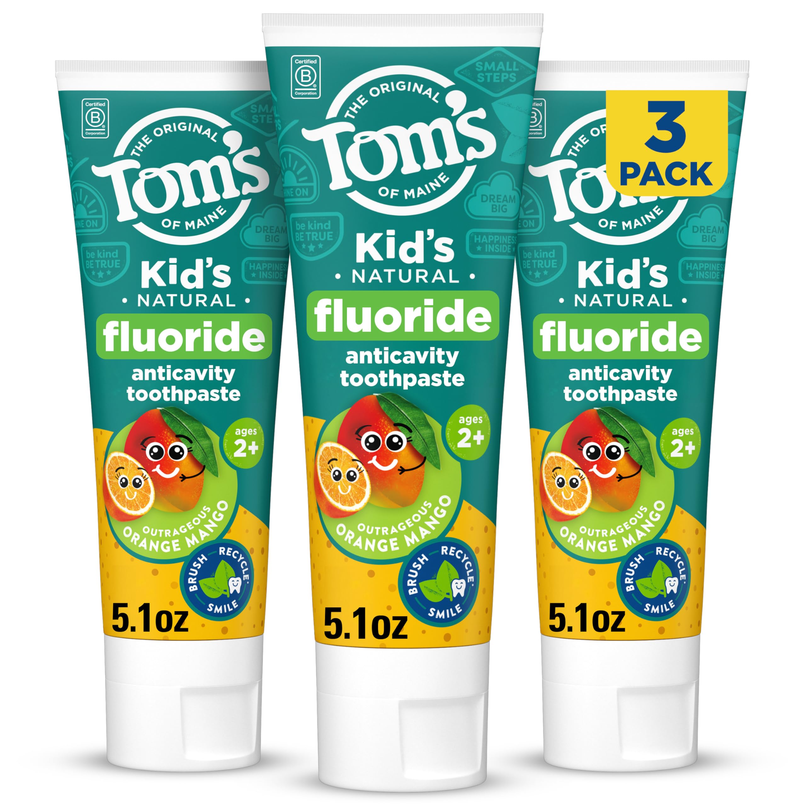 Tom's of Maine paquete frontal tres tubos muestra ahorro y conveniencia