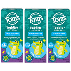 Tom's of Maine pack de tres tubos frente a fondo, suministro para varias semanas