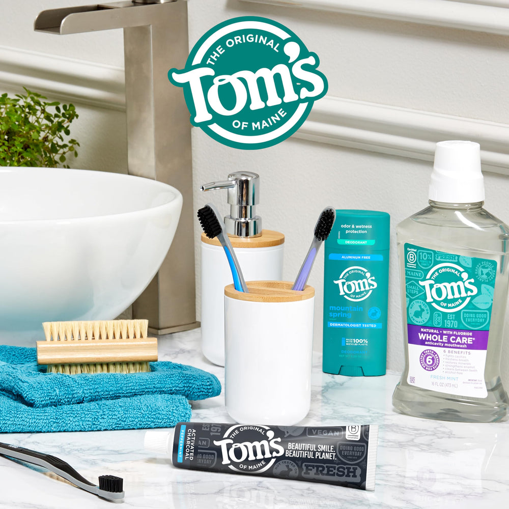 Tom's of Maine rótulo con mención de fluoruro para protección anticaries
