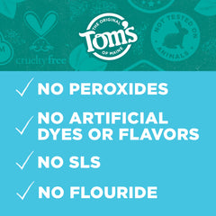 Tom's of Maine etiqueta mostrando sabor menta suave y sin peróxidos