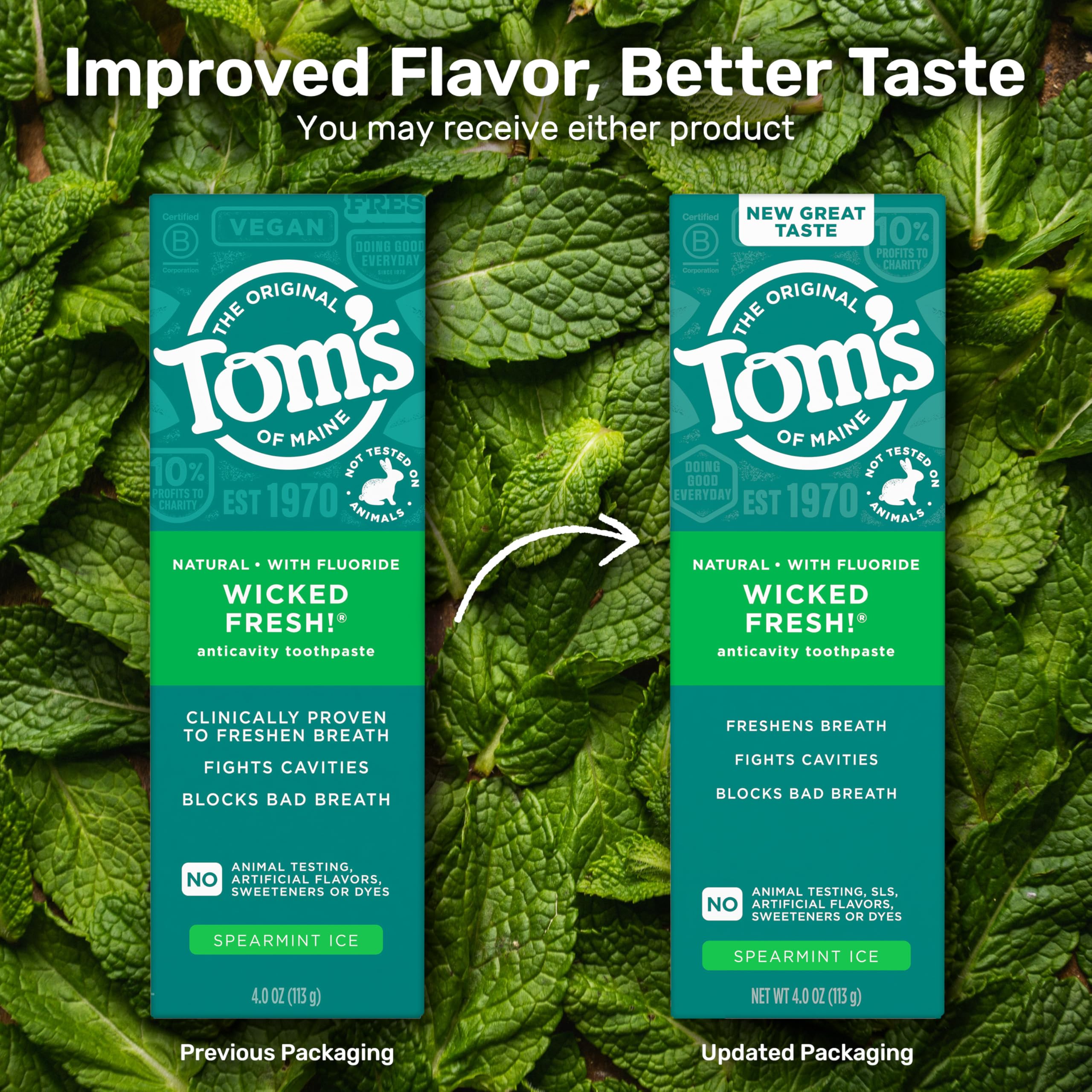 Tom's of Maine textura de la pasta saliendo del tubo para sensación fresca
