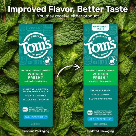 Tom's of Maine tubo con etiqueta legible que destaca flúor natural