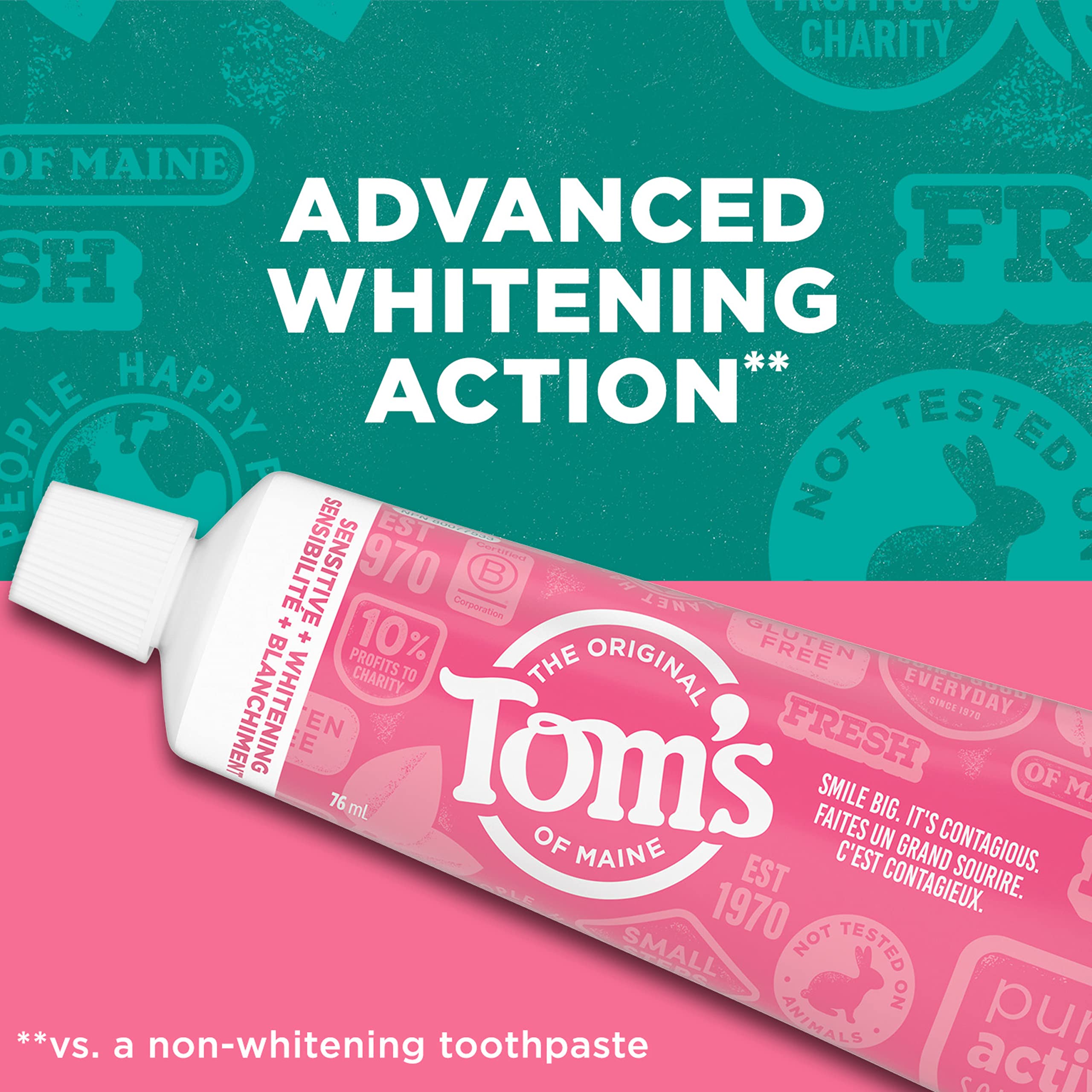 Tom's of Maine detalle del tubo abierto mostrando el diseño y facilidad de uso