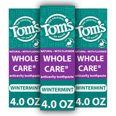 Tom's of Maine frente del empaque mostrando pack de 3 tubos y beneficio práctico