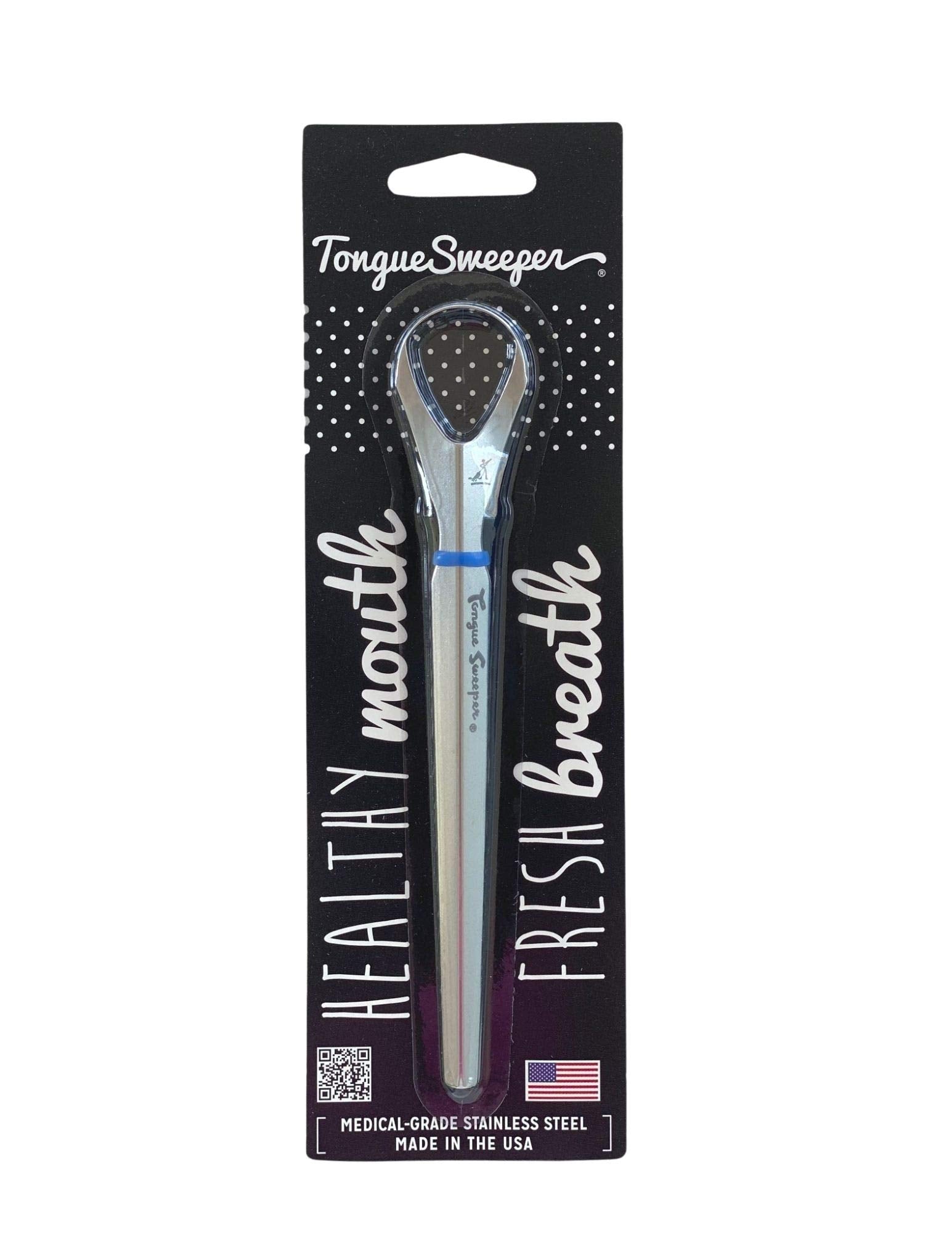 Tongue Sweeper frontal en acero inoxidable mostrando diseño ergonómico y durabilidad