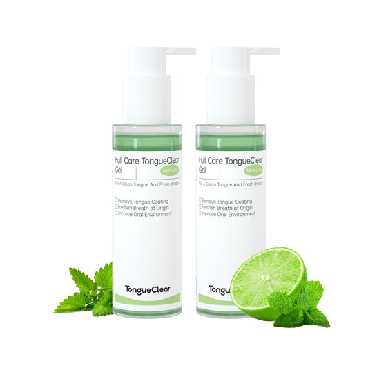Tongueclear gel frente del empaque mostrando producto y beneficio de limpieza