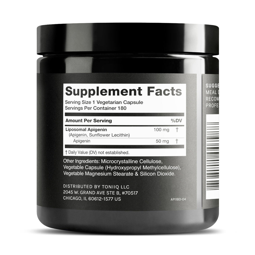 Toniiq apigenina detalle de textura liposomal que sugiere mejor biodisponibilidad
