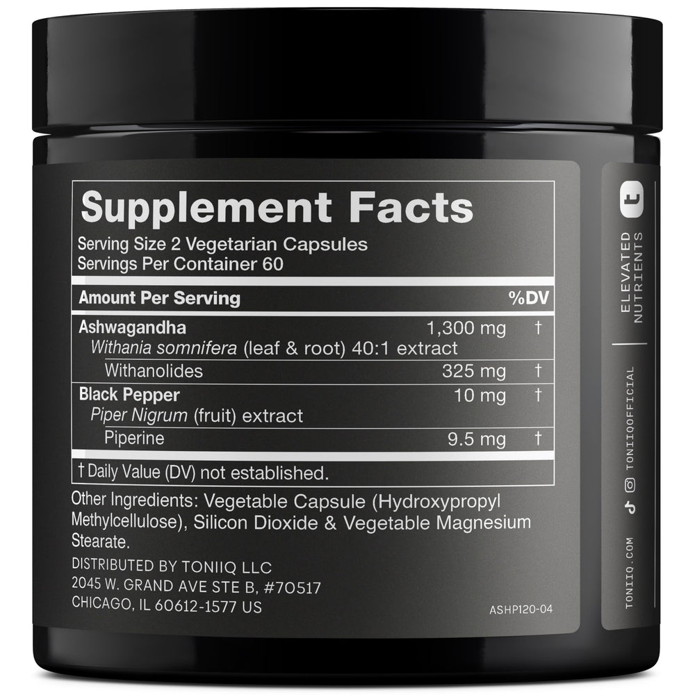 Toniiq Ashwagandha: alto contenido de withanolides para bienestar diario.
