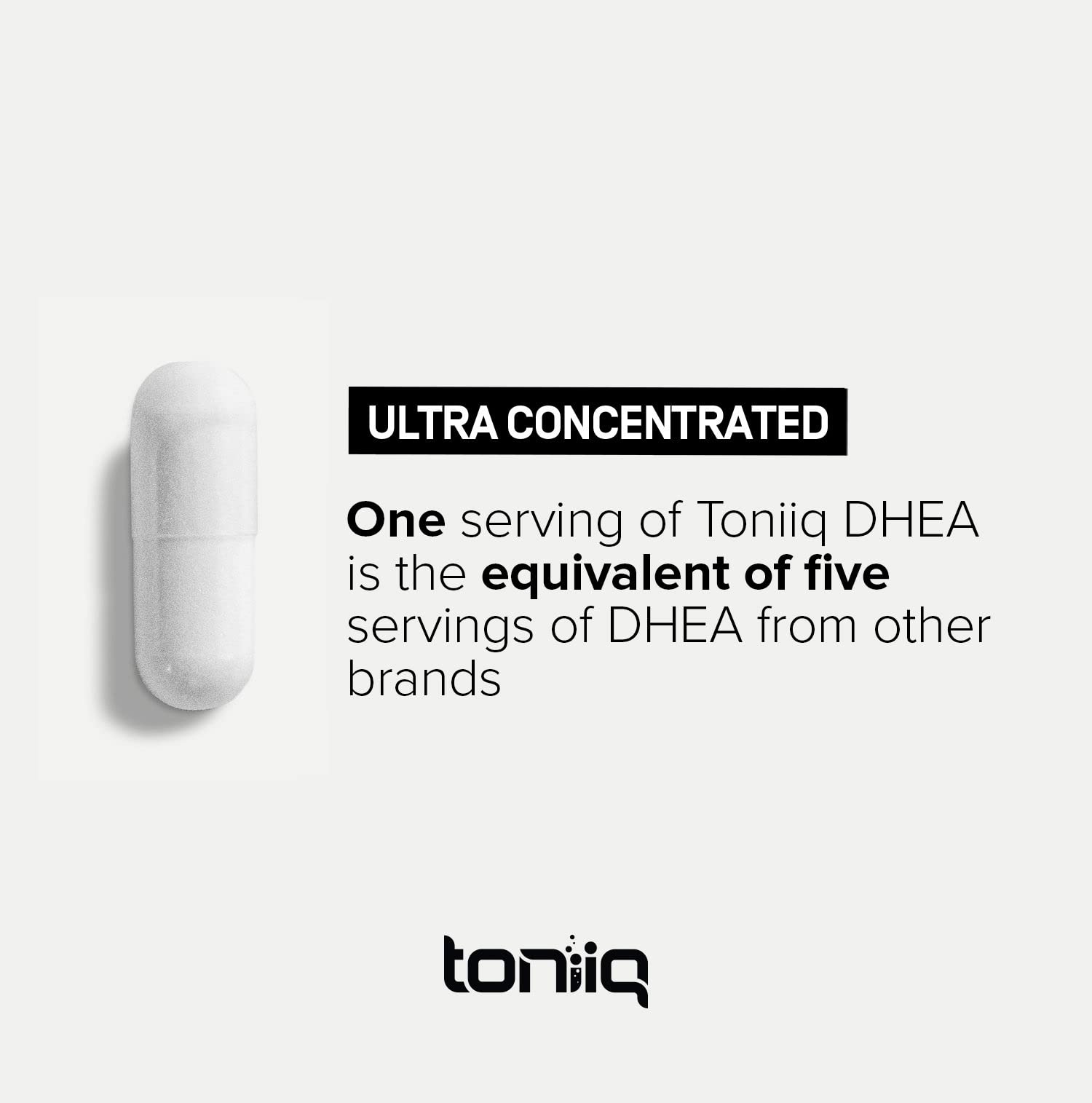 Etiqueta Toniiq DHEA con información de ingredientes y dosis