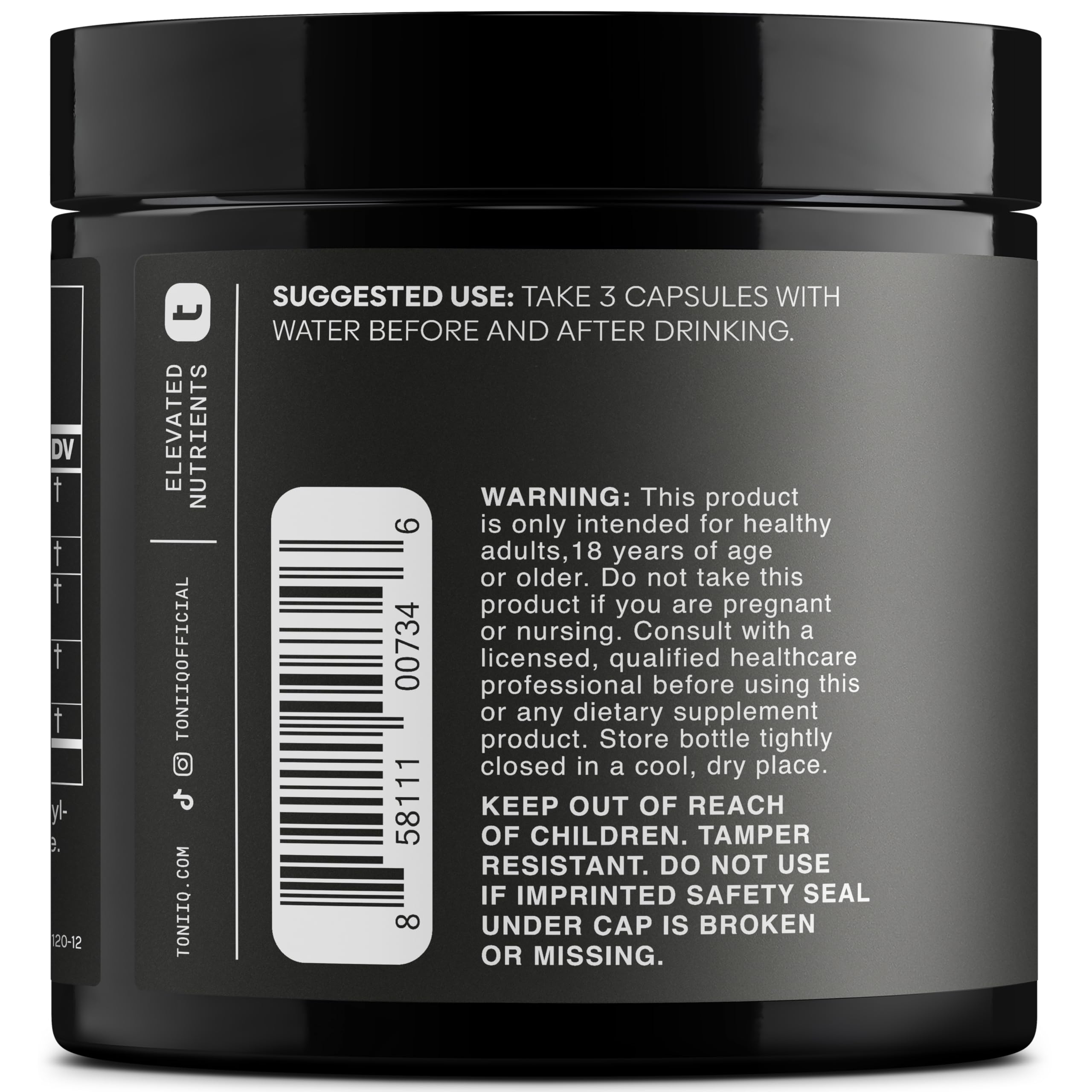 Etiqueta de Toniiq Ease DHM con dosis recomendada