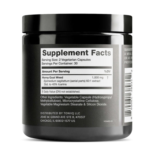 Toniiq Epimedium sagittatum, cápsulas apiladas, dosificación constante para uso diario