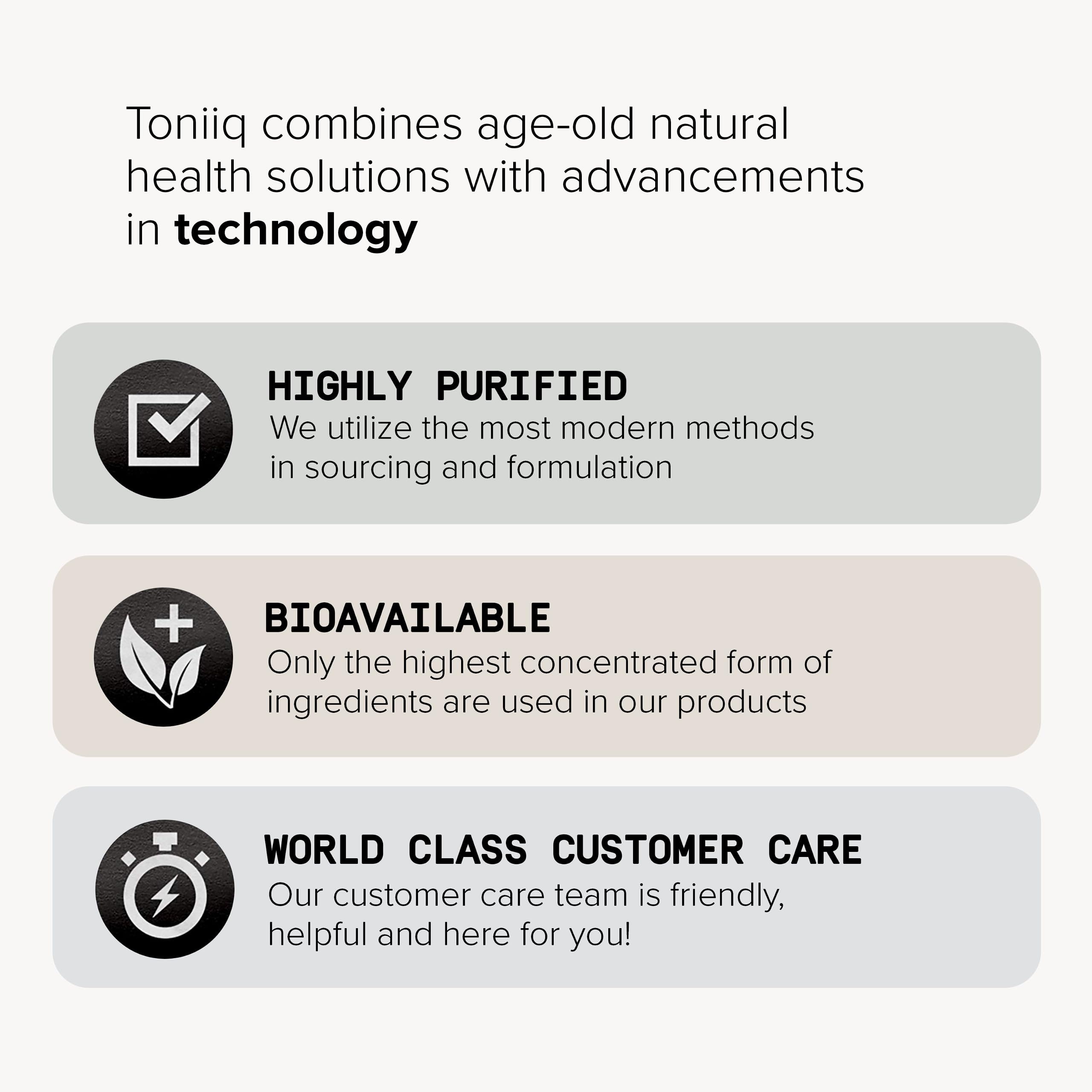 Etiqueta Toniiq con sello de pruebas de laboratorio y control de calidad