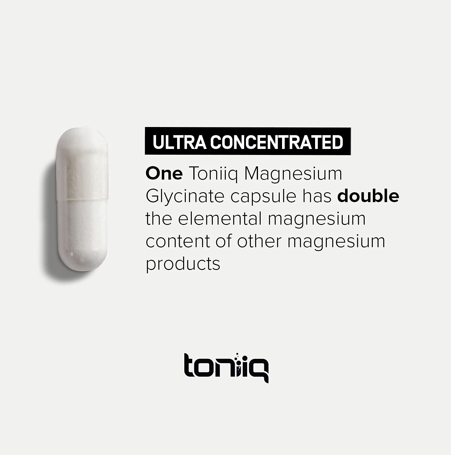 Toniiq etiqueta informativa con datos de 600mg de magnesio elemental por porción