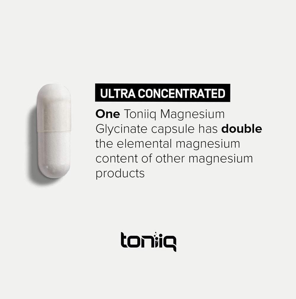 Toniiq etiqueta informativa con datos de 600mg de magnesio elemental por porción