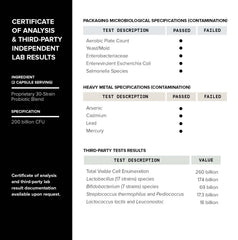 Toniiq etiqueta nutricional resaltando cepas y cantidad de UFC