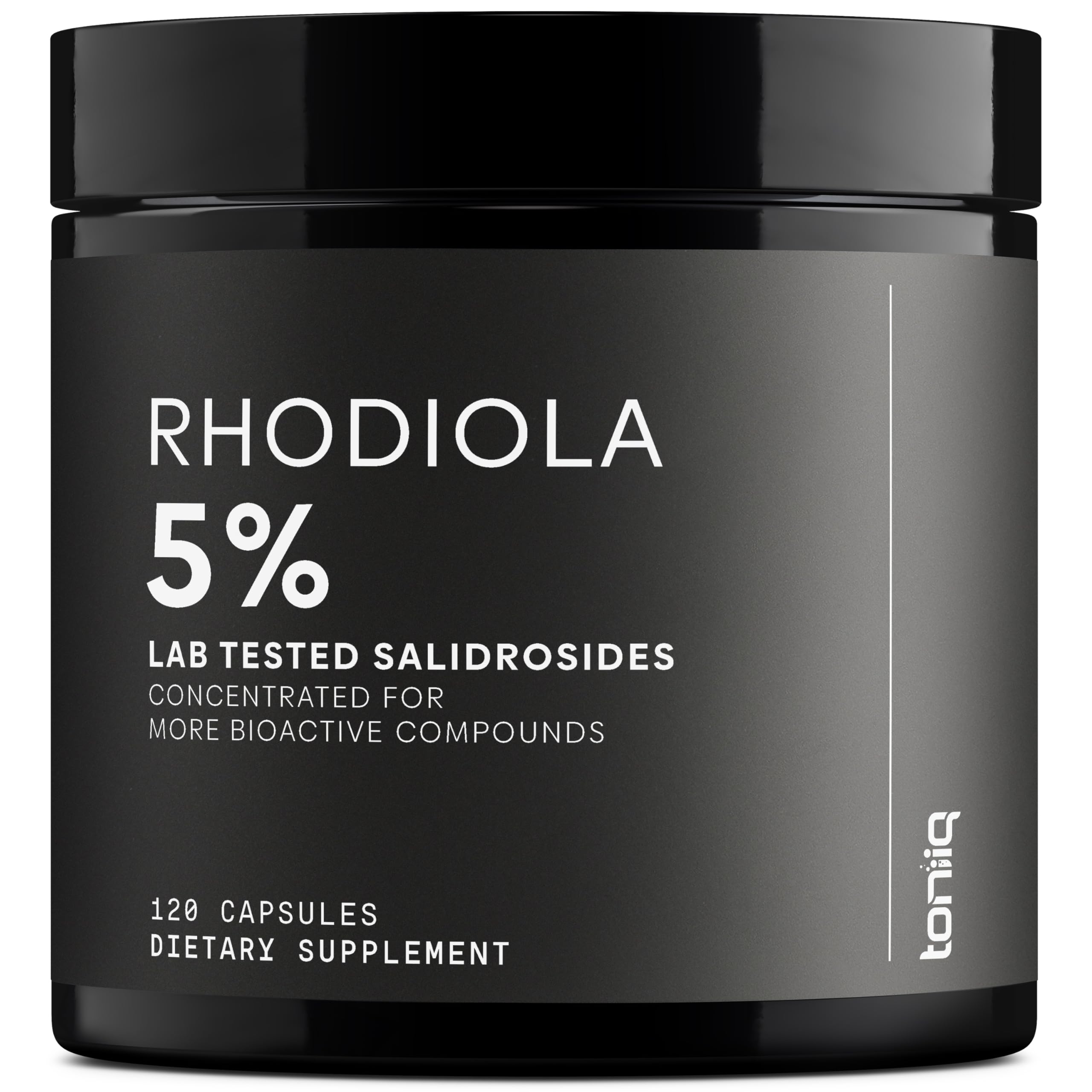 Toniiq frasco frontal de Rhodiola 600 mg mostrando etiqueta clara y confianza