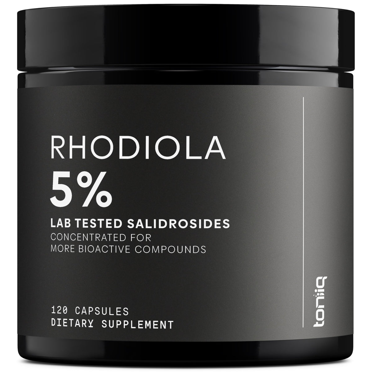 Toniiq frasco frontal de Rhodiola 600 mg mostrando etiqueta clara y confianza
