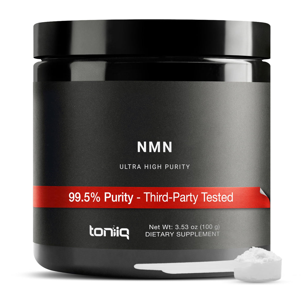 Toniiq envase frontal mostrando etiqueta y 99.5% pureza, transmite confianza