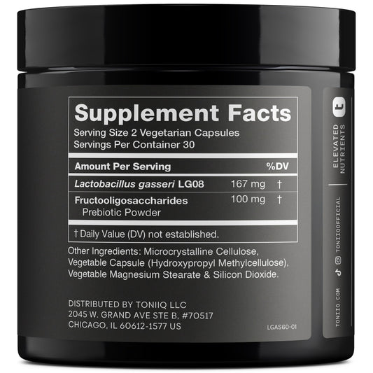 Toniiq Lactobacillus Gasseri: prebiótico inulina para alimentar bacterias beneficiosas.