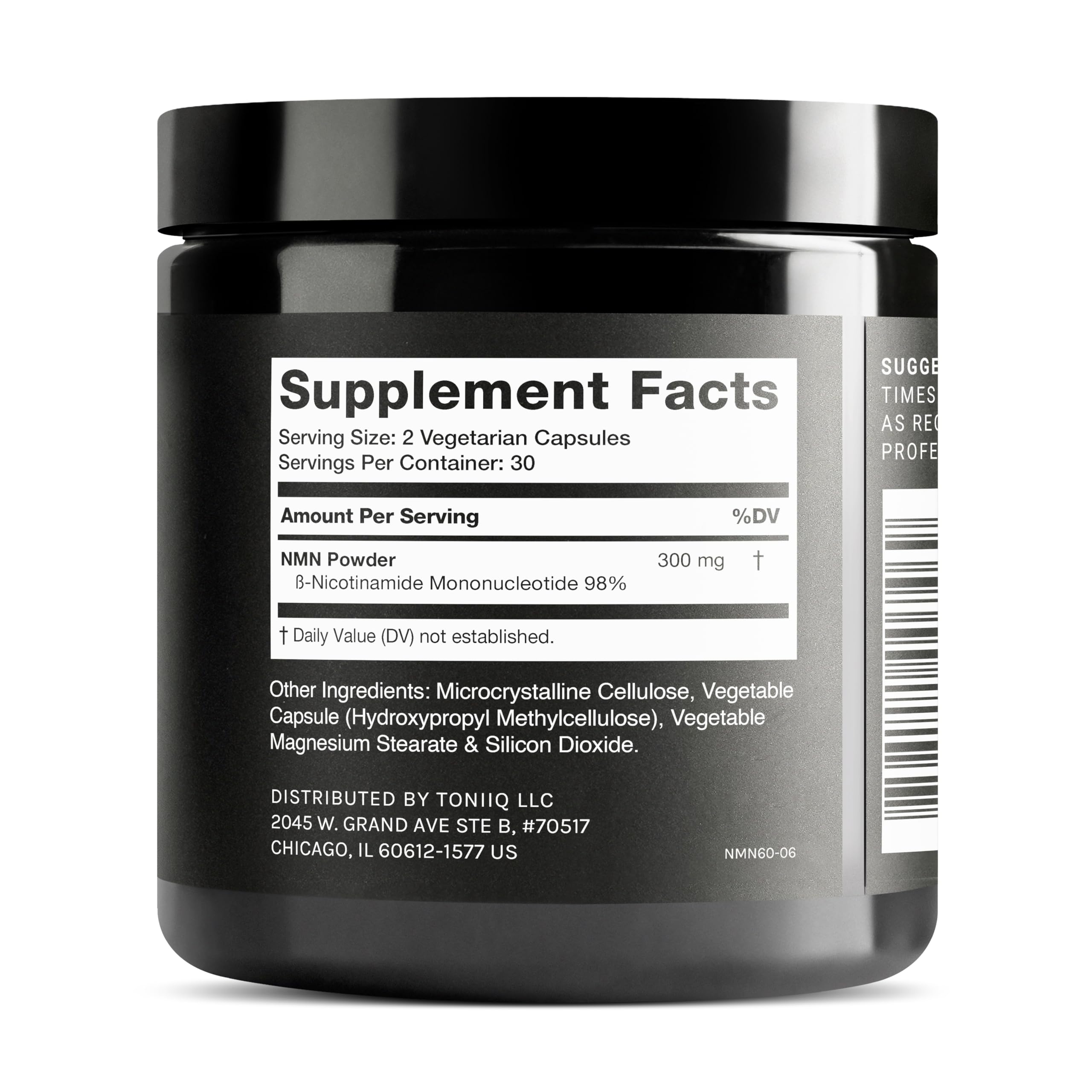 Toniiq NMN: etiqueta clara para identificar el producto y beneficios potenciales.