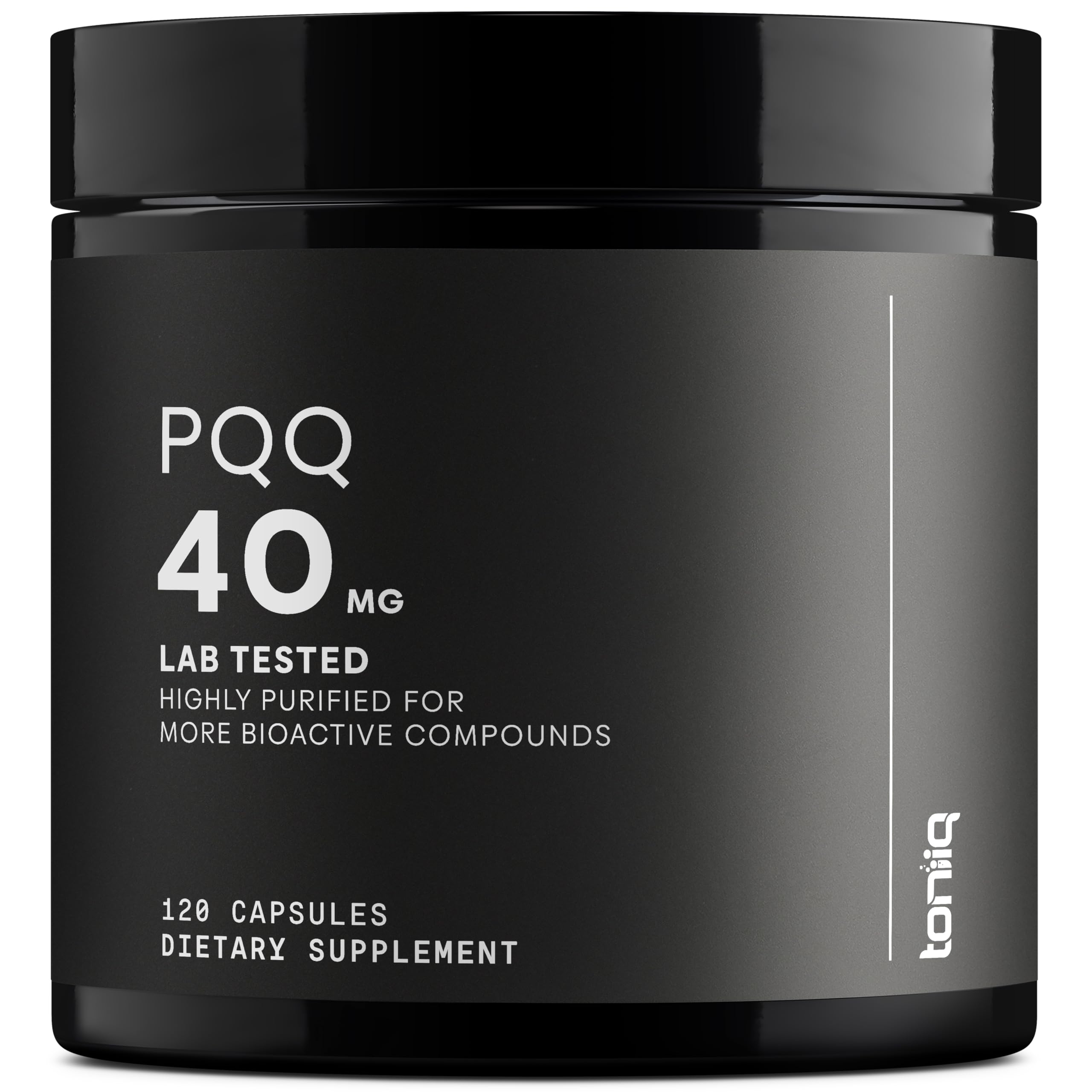 Toniiq frasco frontal mostrando etiqueta y pureza 99%+ para confianza