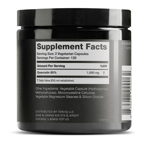 Toniiq Quercetina, etiqueta clara, ayuda a identificar dosis rápida y segura.