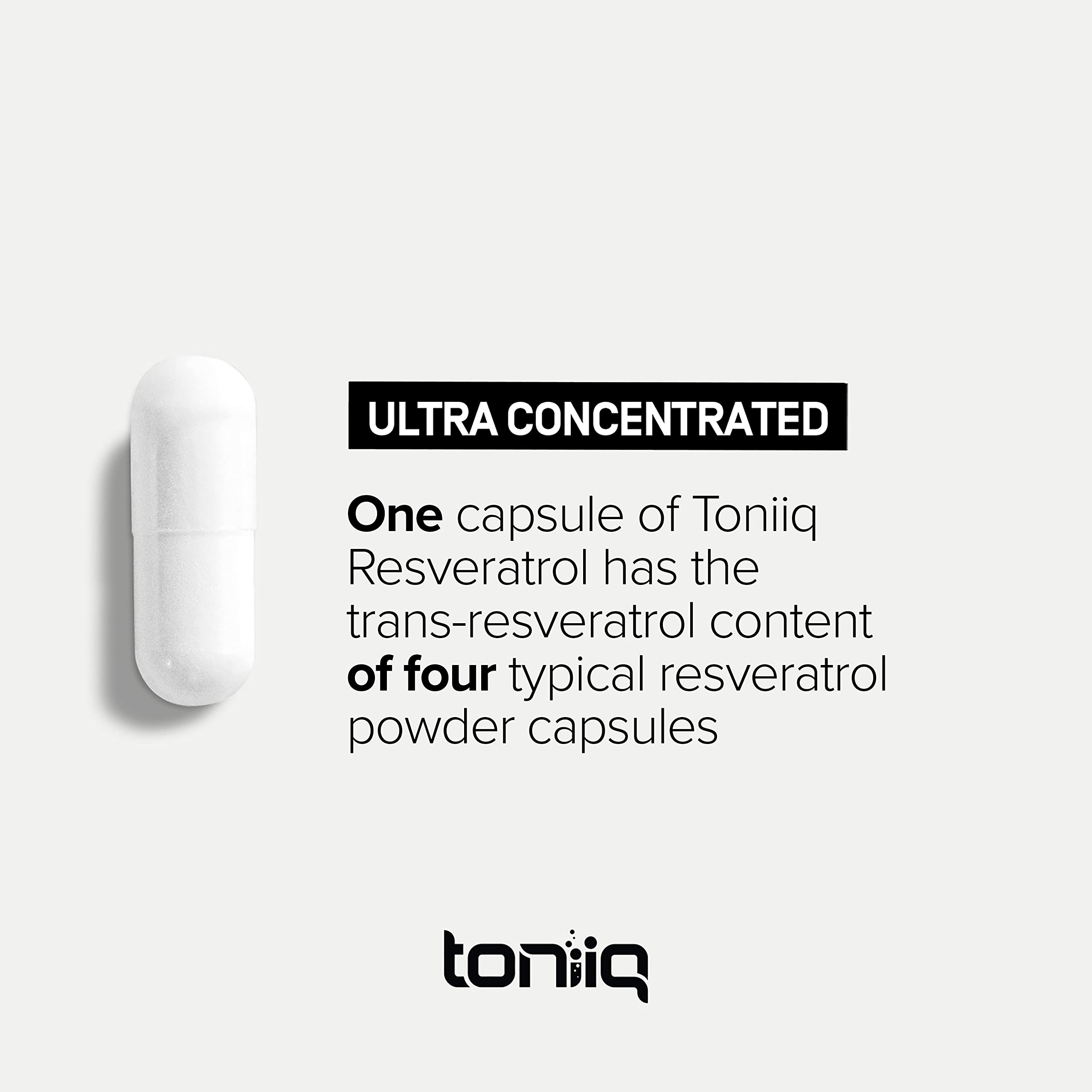 Toniiq Resveratrol 1000 mg, cápsulas vista de cerca