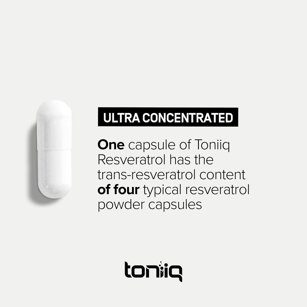 Toniiq Resveratrol 1000 mg, cápsulas vista de cerca