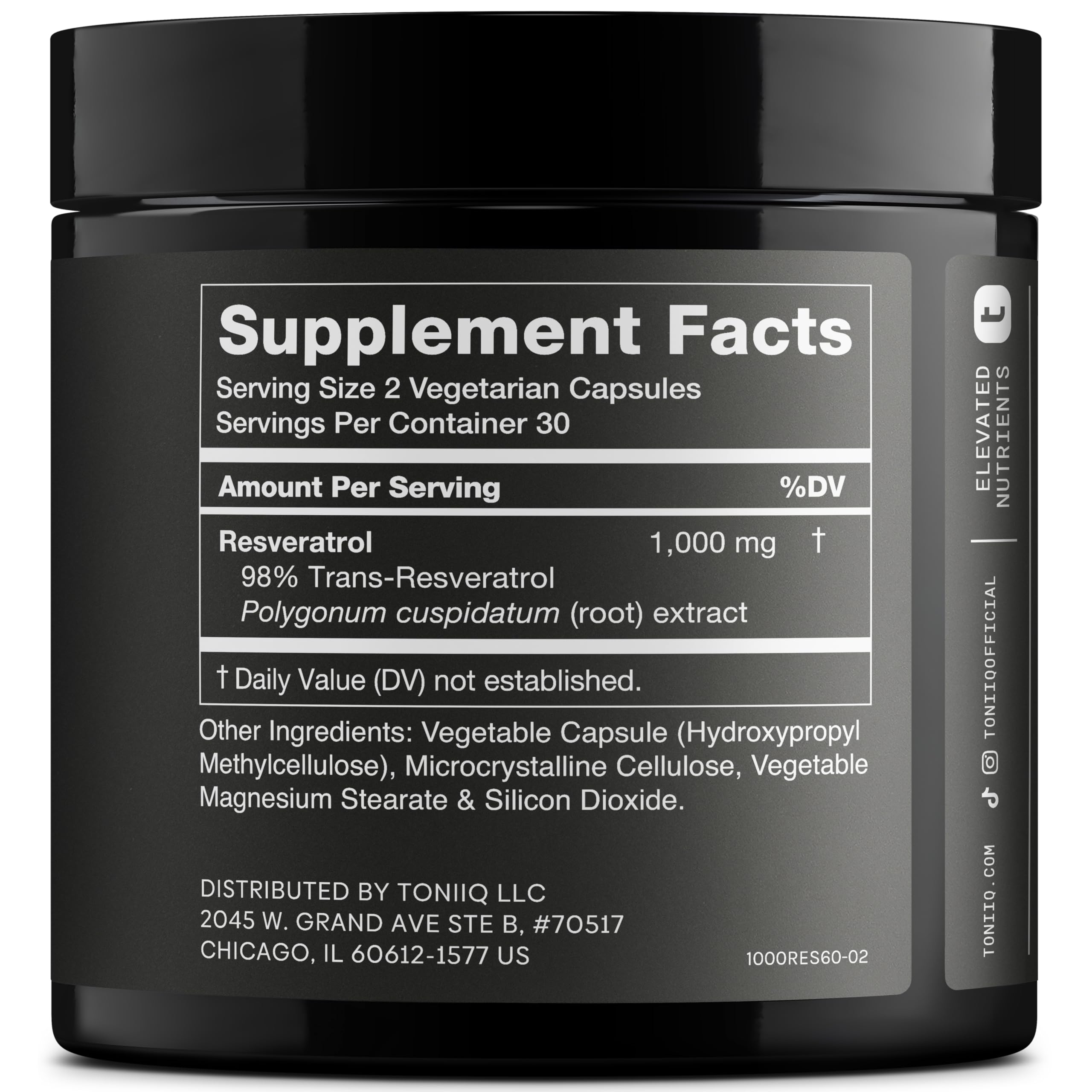 Toniiq Resveratrol 1000 mg, cápsulas apiladas para una toma diaria cómoda