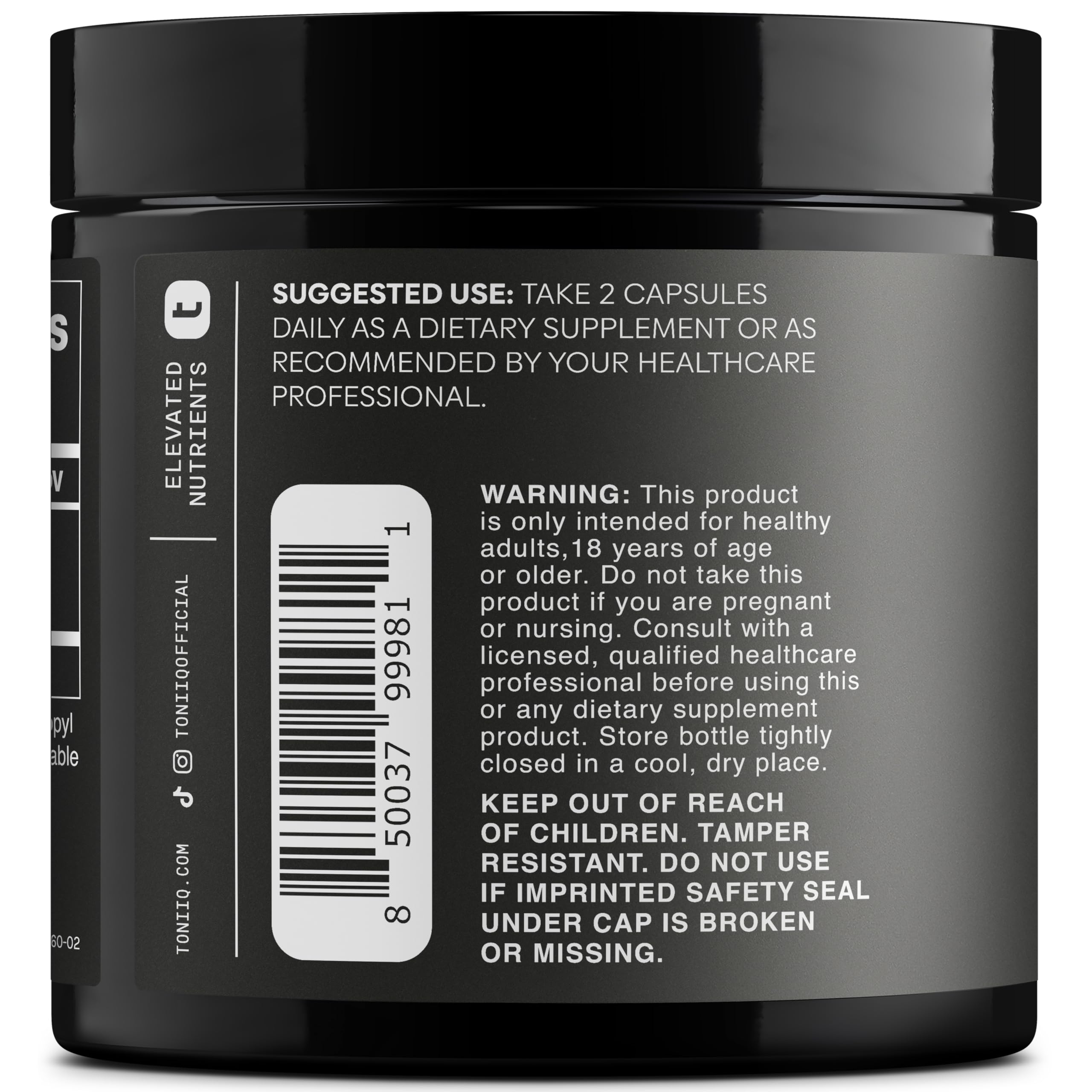 Toniiq Resveratrol 1000 mg, etiqueta clara en frasco