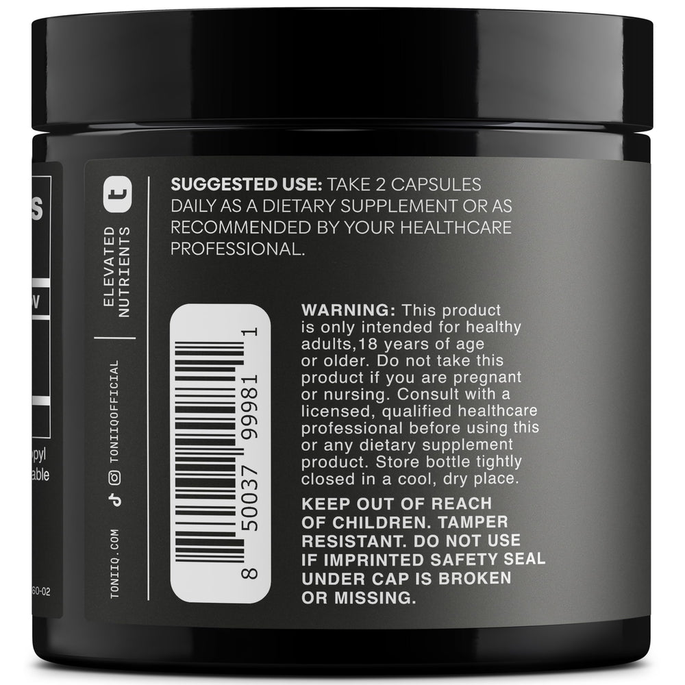 Toniiq Resveratrol 1000 mg, etiqueta clara en frasco