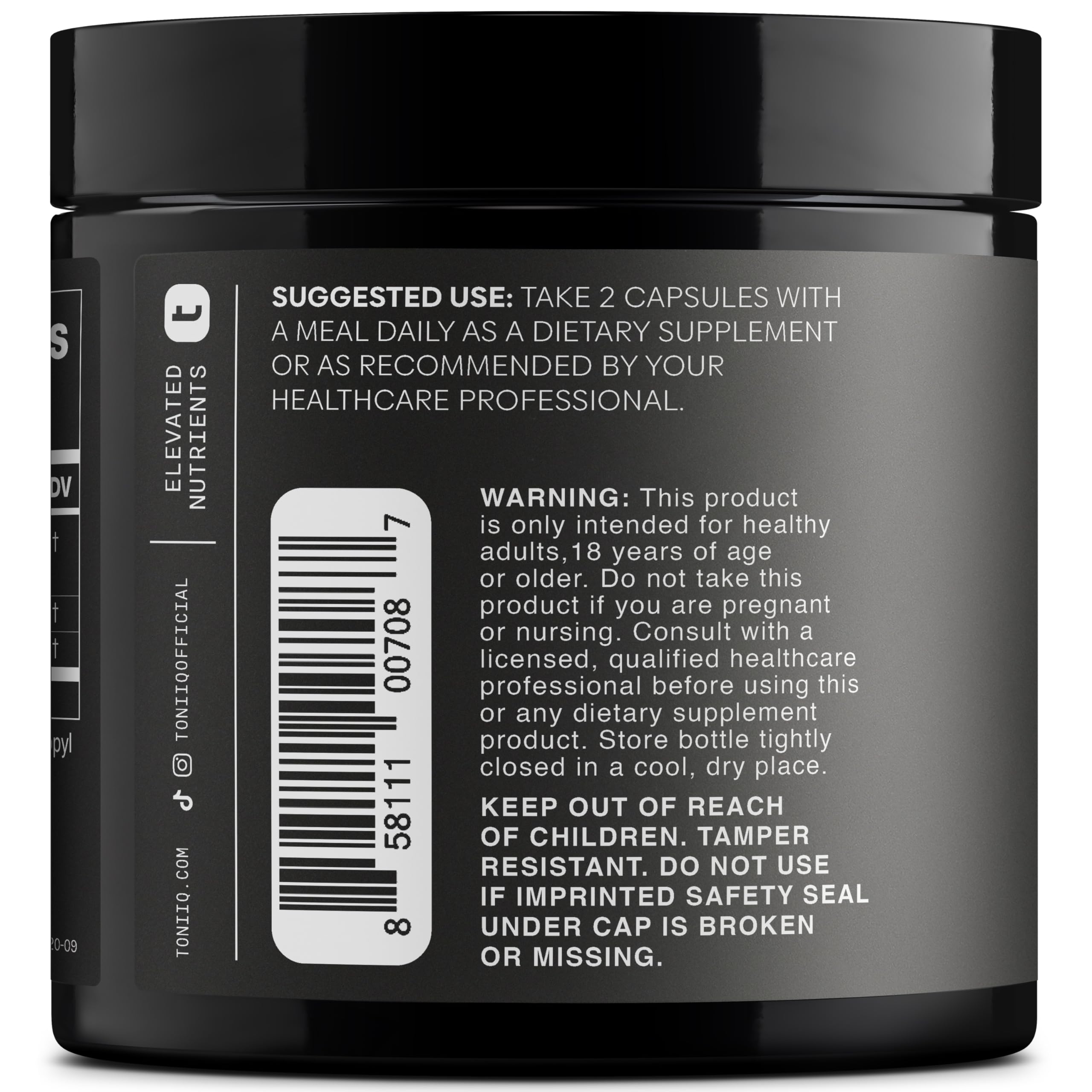 Toniiq Rhodiola: etiqueta clara con concentración de salidrosido