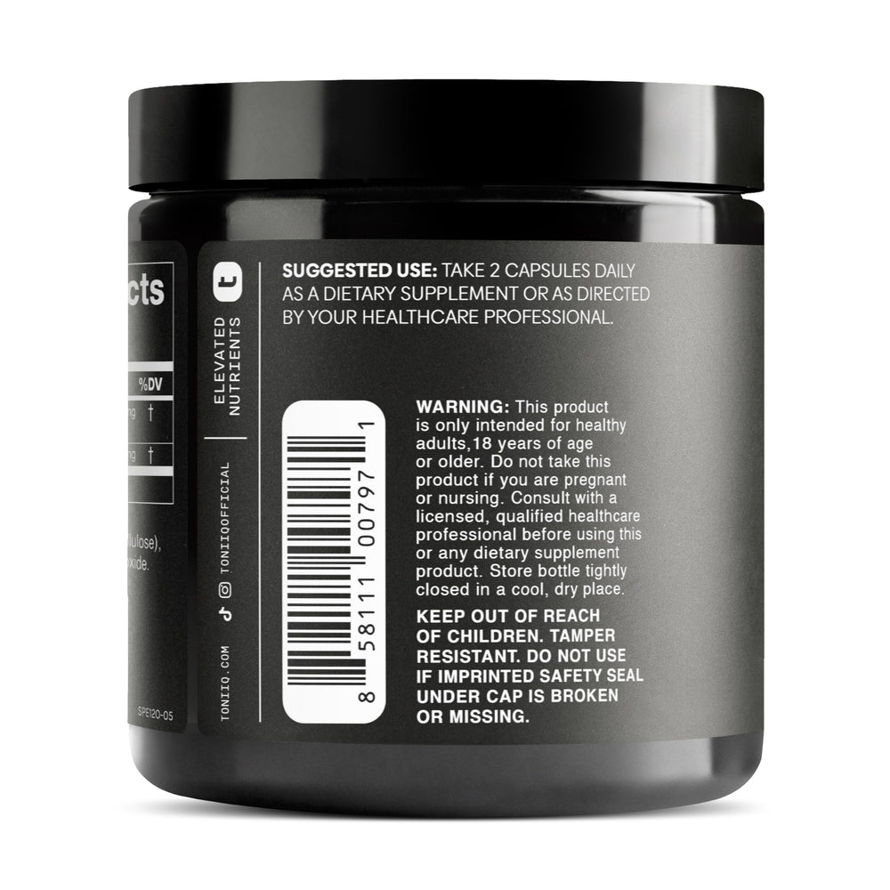 Toniiq Spermidine bottle side—clear label for informed daily use.