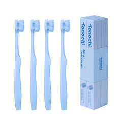 Tonochi vista frontal del pack de cuatro cepillos azul cielo, conveniencia