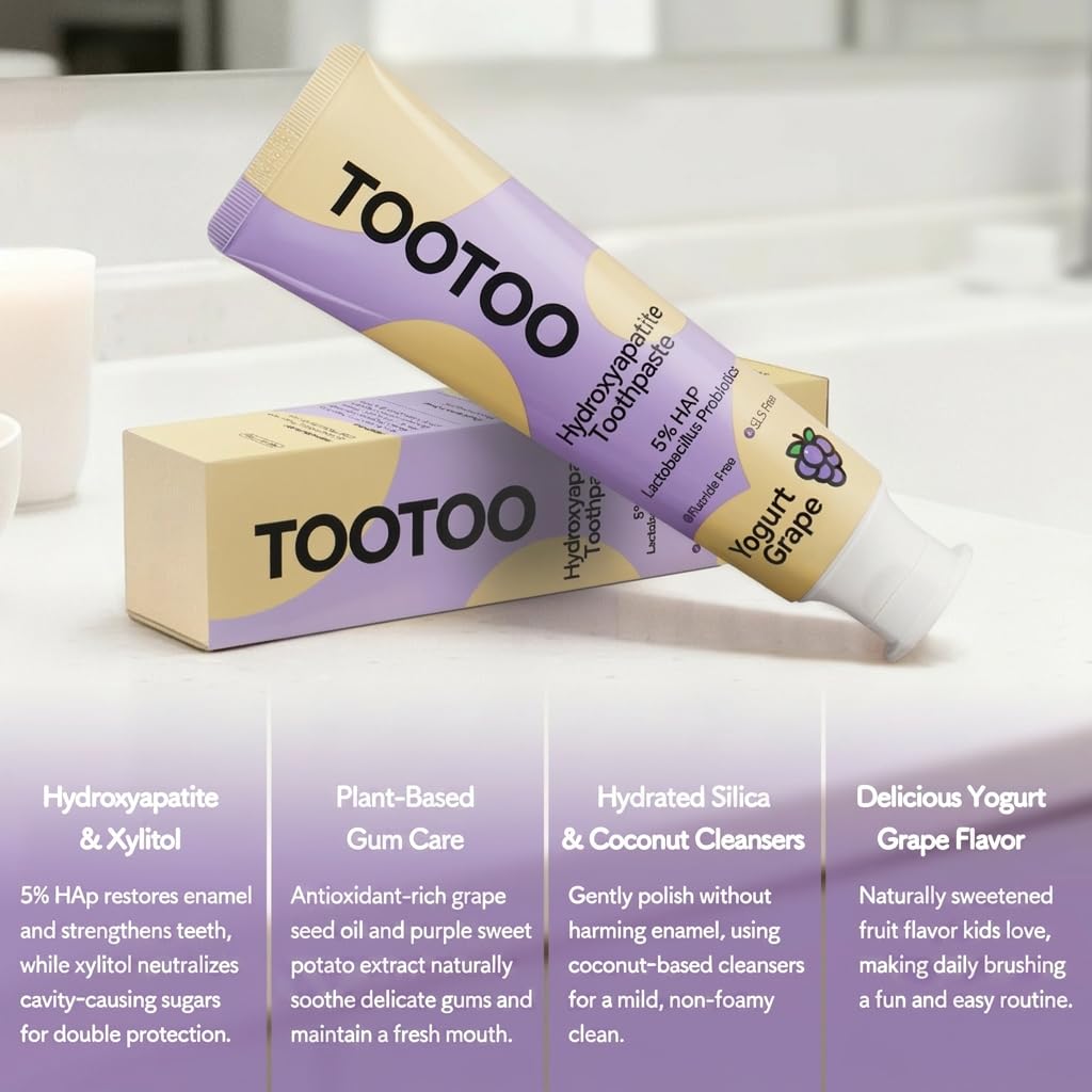 tootoo rótulo y ingredientes destacados, muestra hidroxiapatita y xilitol