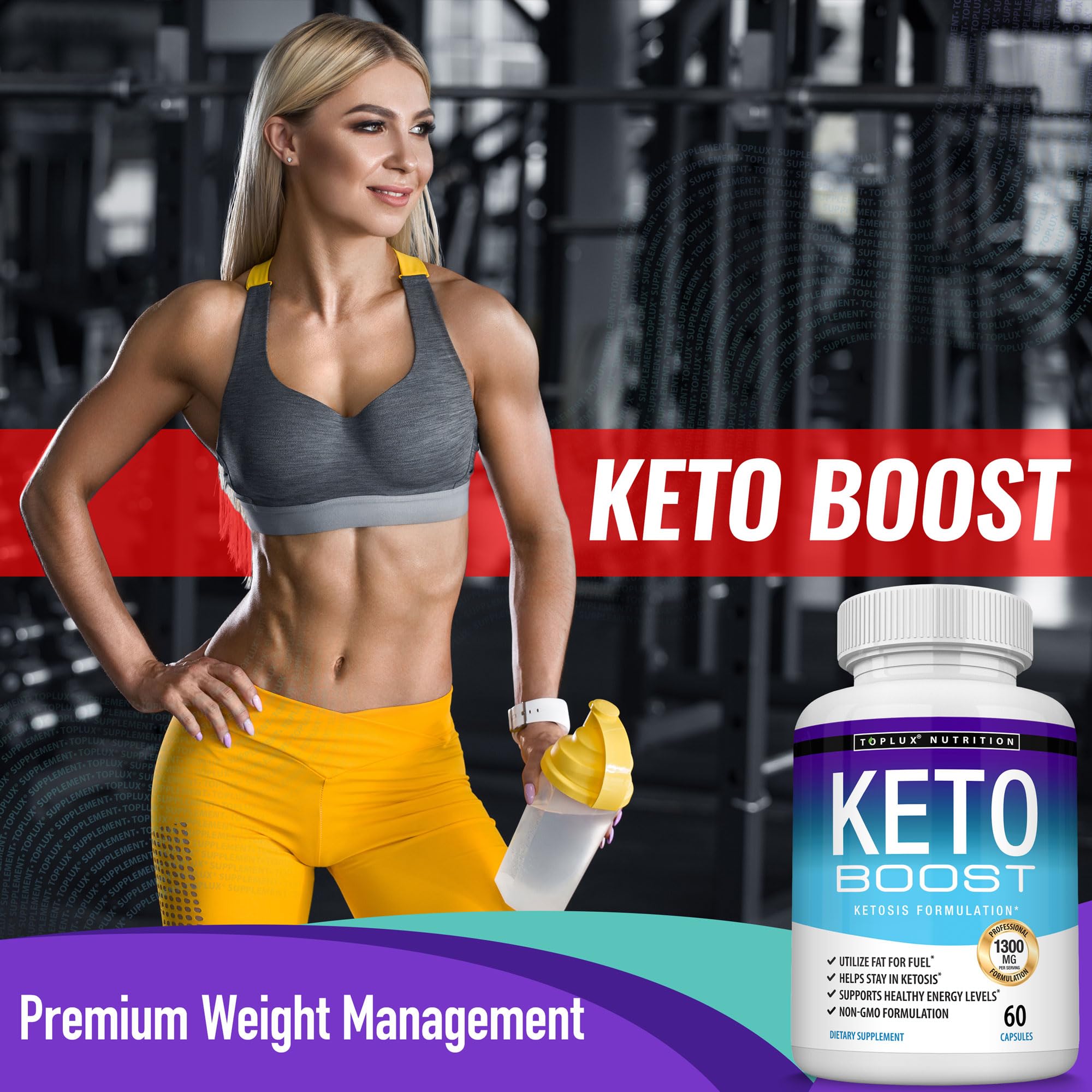 Parte trasera del envase Toplux Keto Boost con etiqueta y composición, facilita lectura de ingredientes