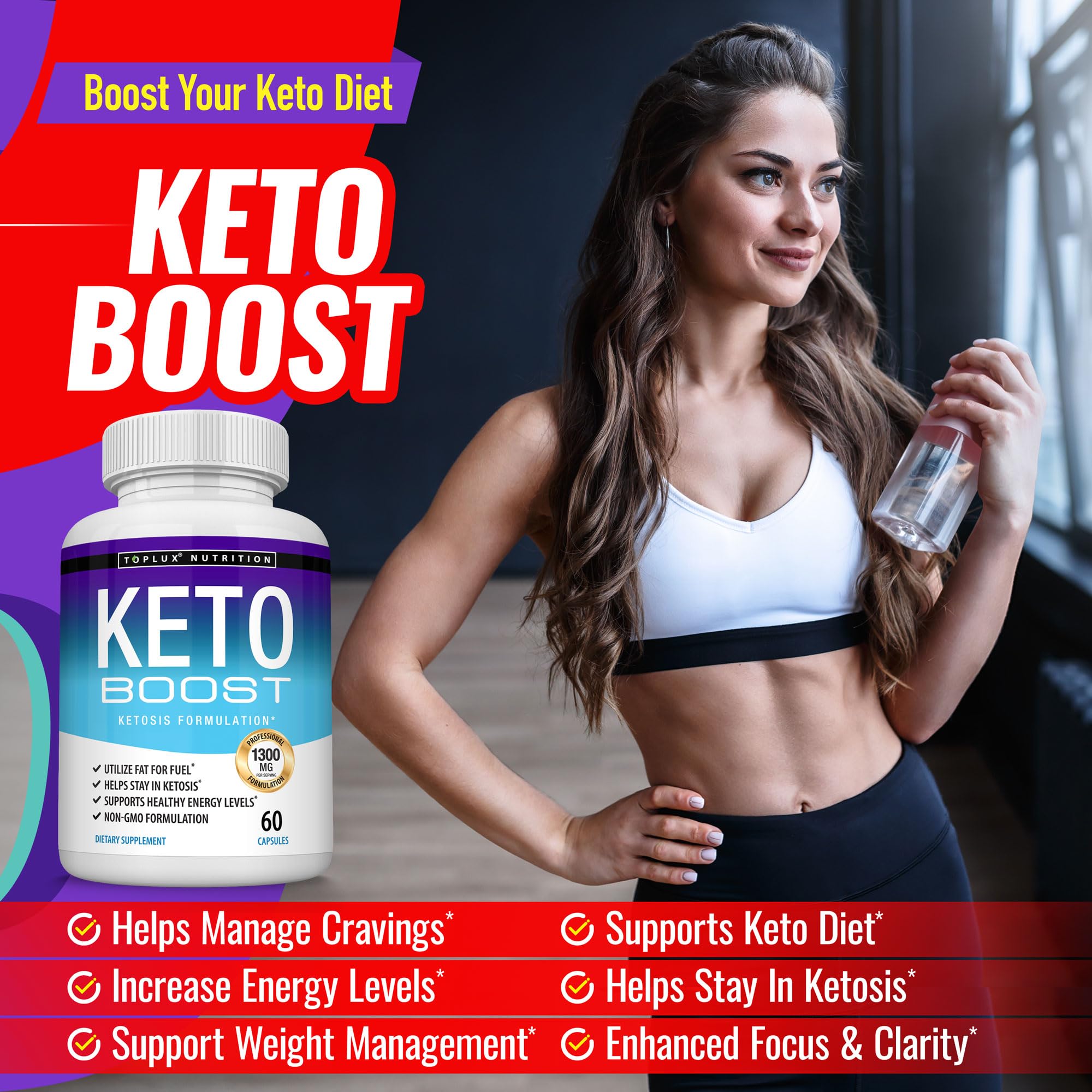 Botella de Toplux Keto Boost en mano para comparación de escala, ideal para transporte