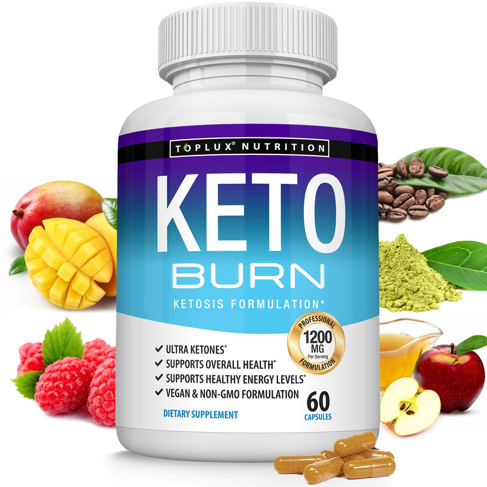 Toplux Keto Burn frontal del envase mostrando 60 cápsulas y diseño