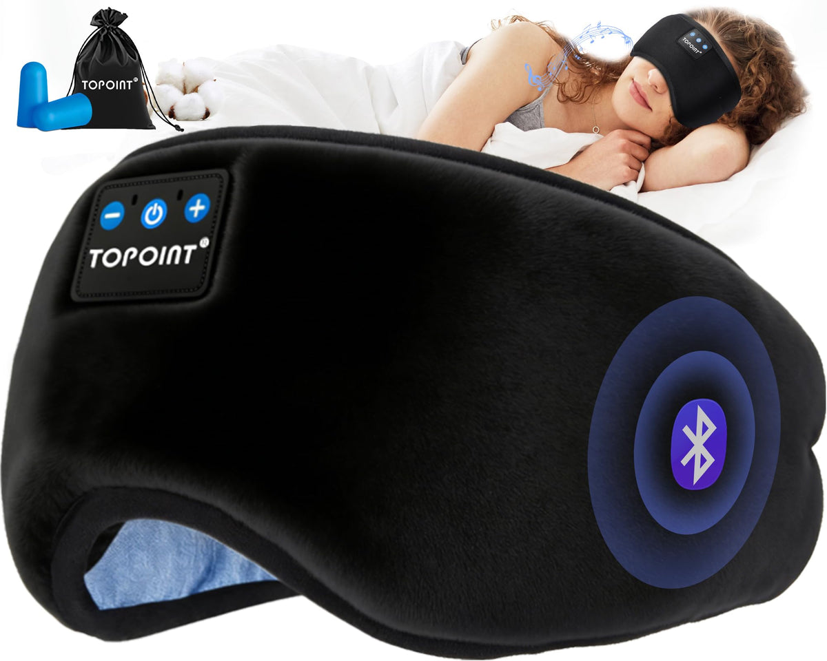 TOPOINT antifaz frontal mostrando bloqueo de luz y confort para dormir