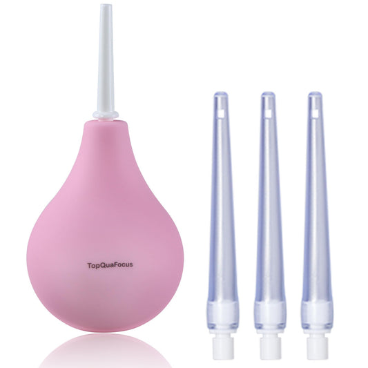 TopQuaFocus frente del kit mostrando bulbo y boquillas, higiene práctica