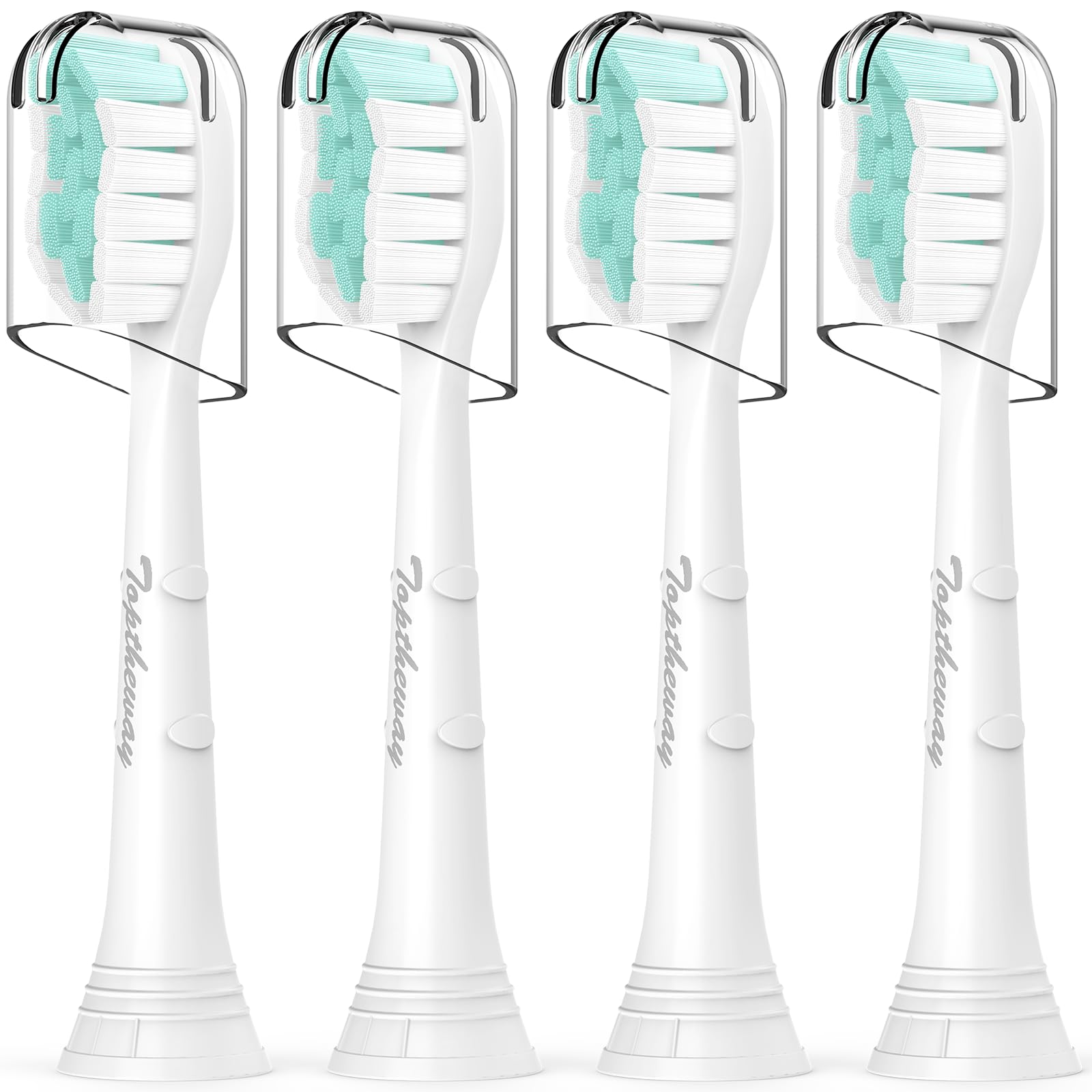 toptheway cabezal frontal mostrando pack de 4 y compatibilidad con Sonicare, alternativa eficaz