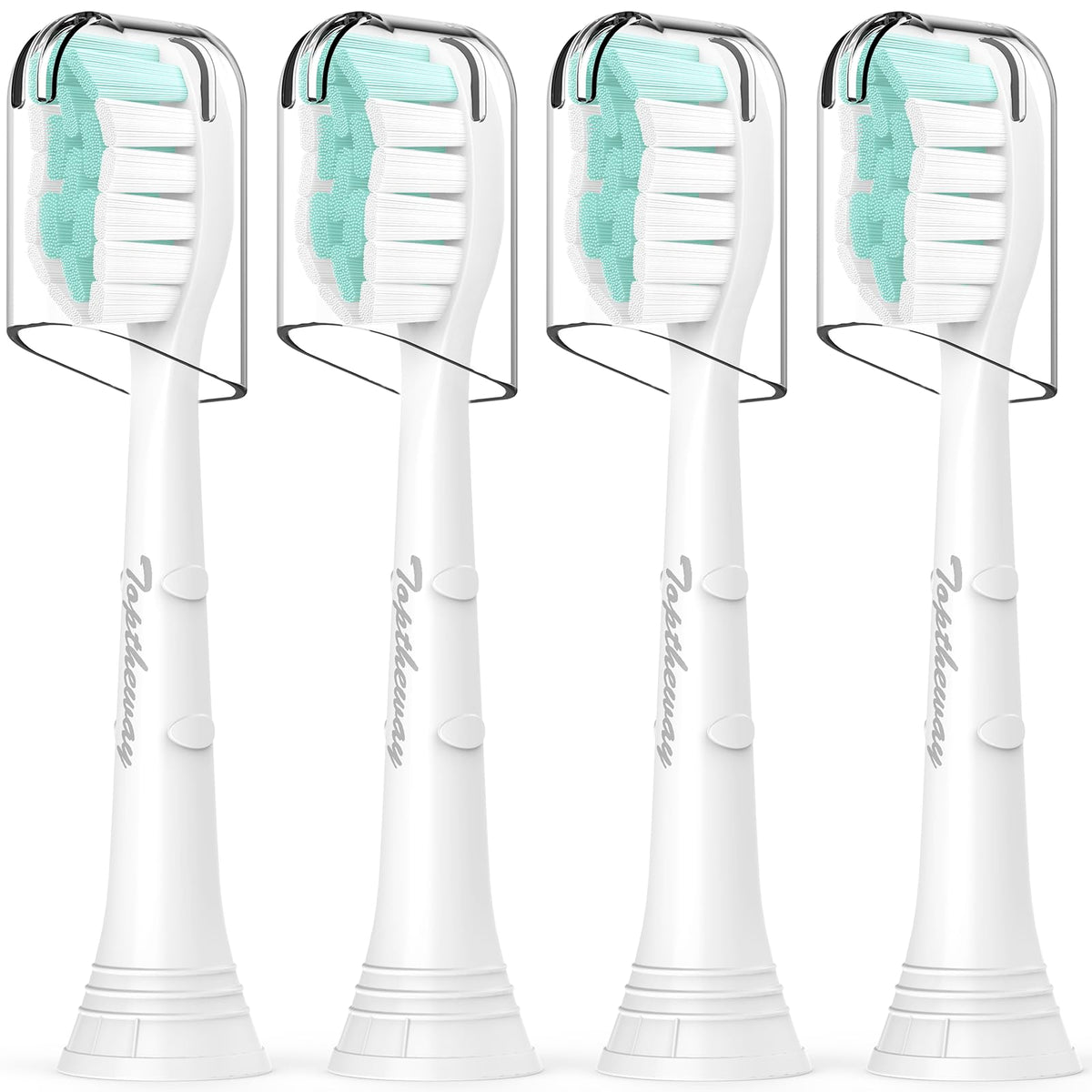 toptheway cabezal frontal mostrando pack de 4 y compatibilidad con Sonicare, alternativa eficaz
