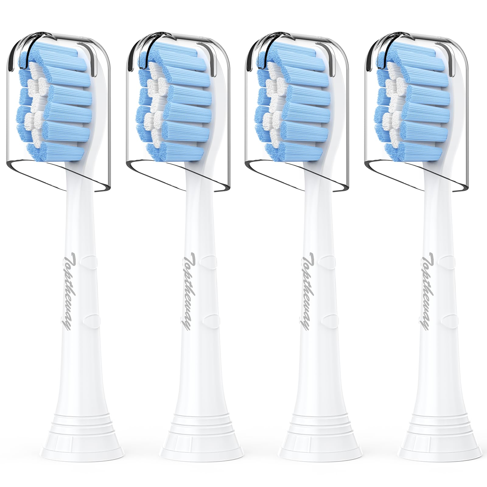 Toptheway frente del pack mostrando cuatro cabezales y marca beneficiando la higiene
