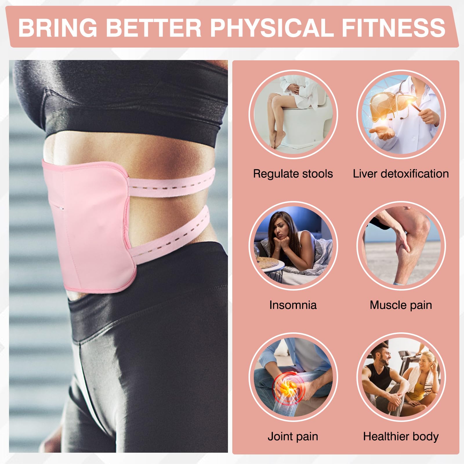 TORPNIA pack en uso sobre abdomen, sujeción cómoda con correas elásticas