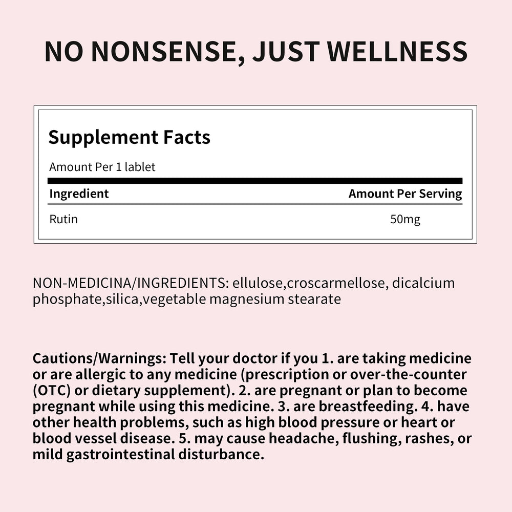 Ingredientes y excipientes del producto Total Natural Rutin mostrados en fondo limpio