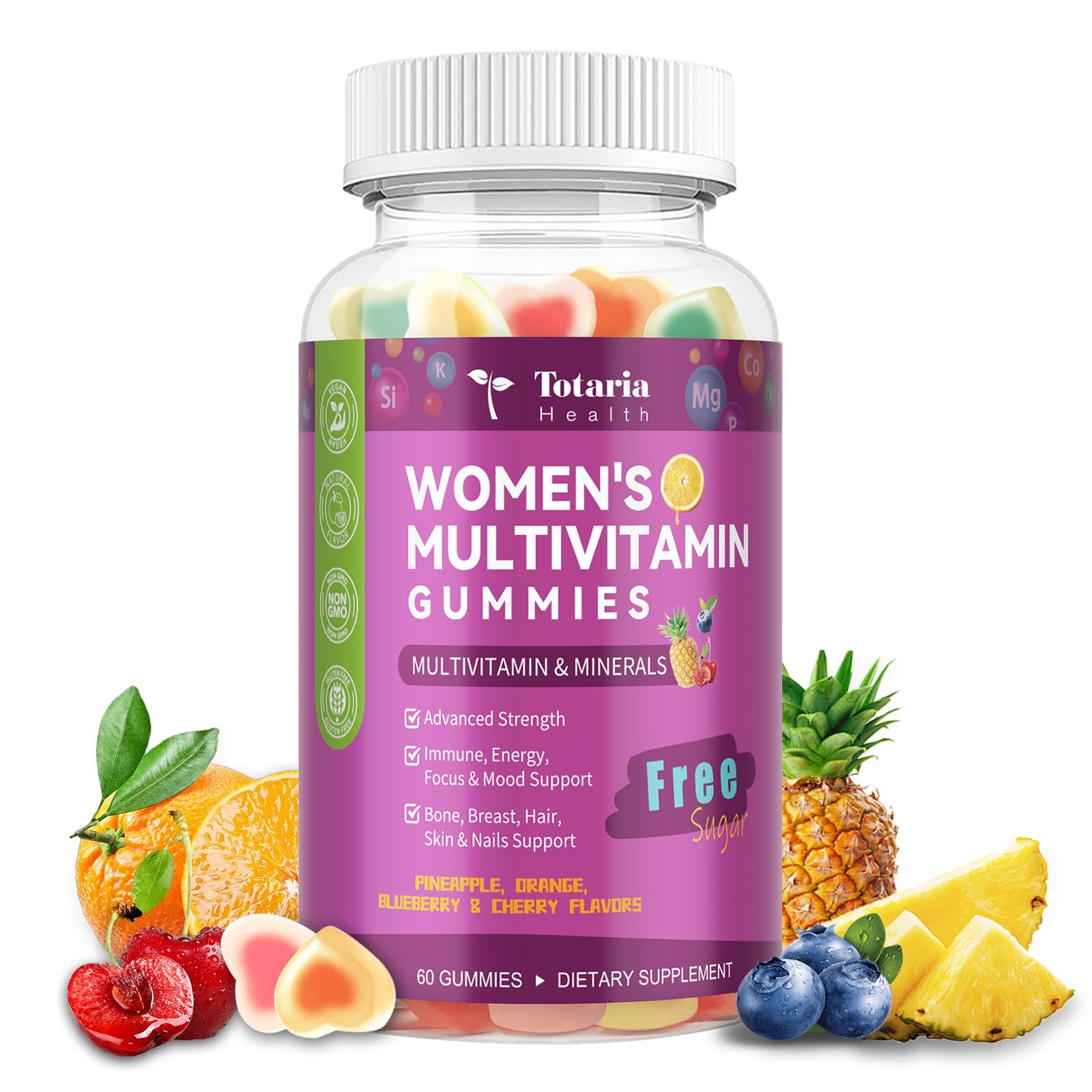 Totaria empaque frontal de gomitas multivitamínicas mostrando beneficios diarios